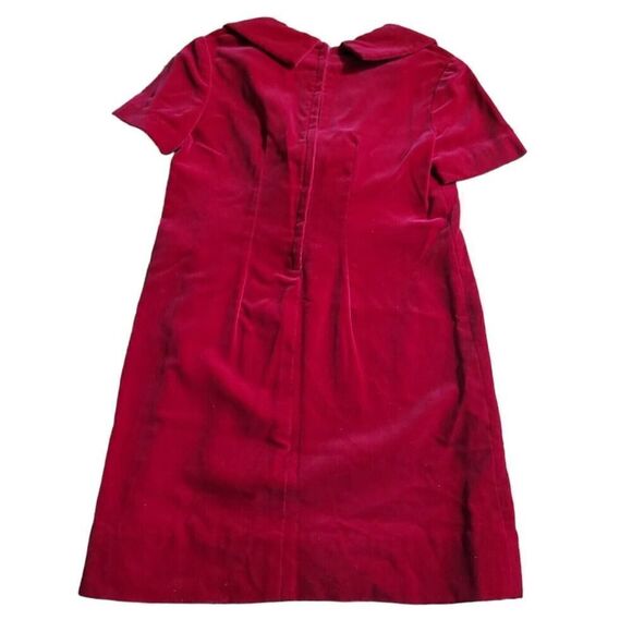 Red Velvet Scoop Neck Holiday Party Dress Retro Style Handmade Frock Girl SZ L - Picture 2 of 5